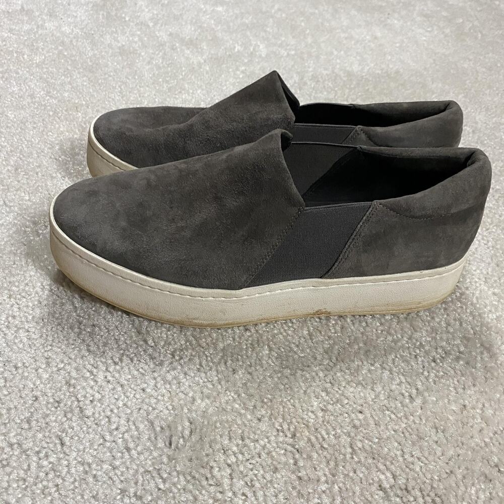 Vince Shoes‎ Womens 8.5 Gray Suede Slip On Platform Sneakers Low Top Casual